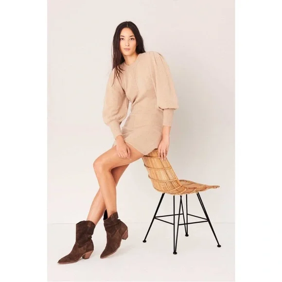 NWT BA&SH Nancy Puffed Sleeve Mini Sweater Dress - Picture 3 of 13